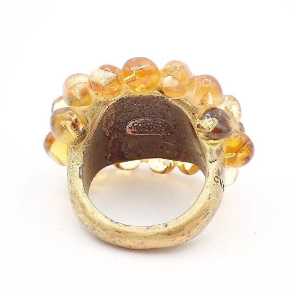 CHANEL Logo Gripoix Ring 00A Brown Gold-Plated France Accessory - Picture 14 of 16